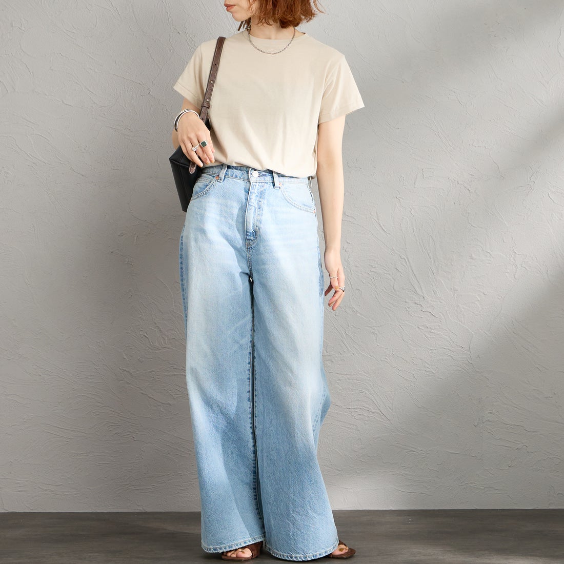 Hanes [ヘインズ] 3PクルーネックTシャツ by THE DODO JEAN [HW1-D703] 997 ASSORT &&モデル身長：158cm 着用サイズ：F&&
