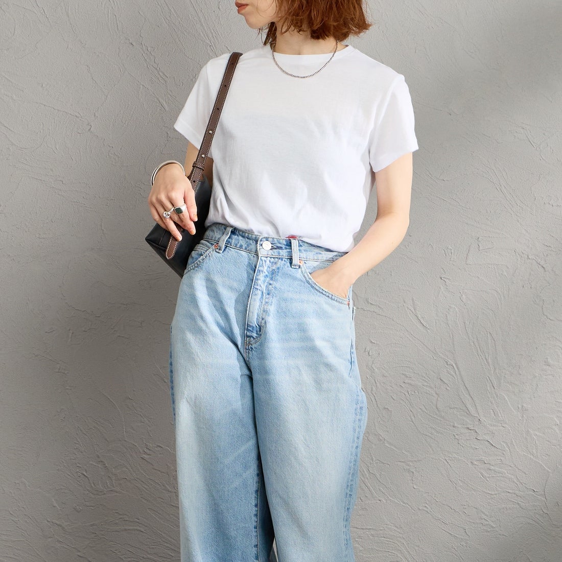 Hanes [ヘインズ] 3PクルーネックTシャツ by THE DODO JEAN [HW1-D703] 997 ASSORT &&モデル身長：158cm 着用サイズ：F&&