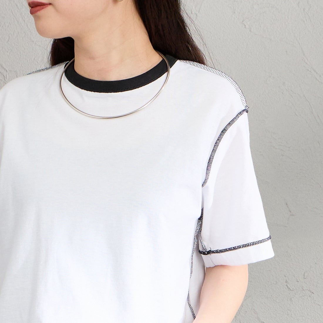 Hanes [ヘインズ] 3PリバーシブルクルーネックTシャツ by THE DODO JEAN [HW1-D702] 010 WHITE &&モデル身長：150cm 着用サイズ：S&&