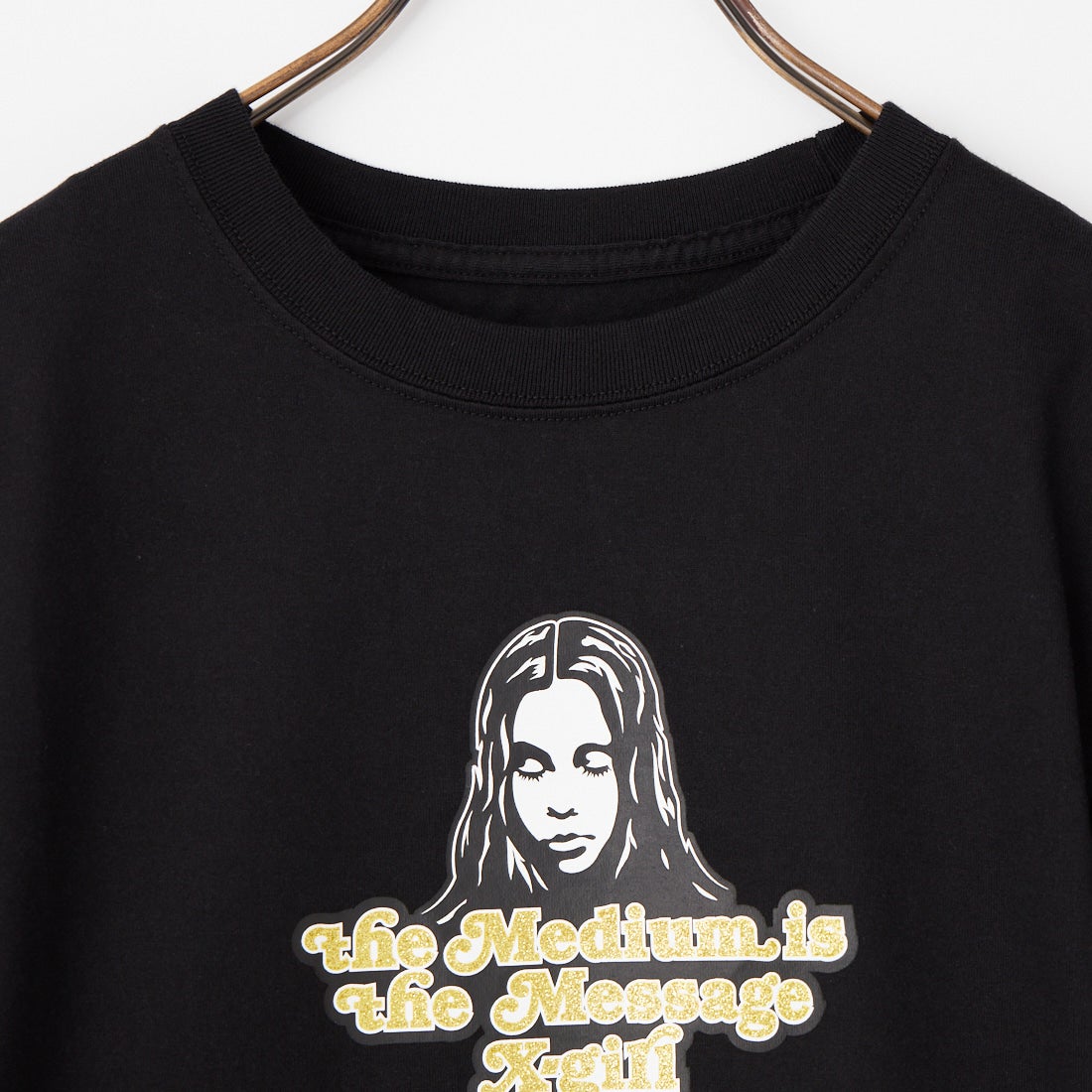 X-girl [エックスガール] グリッターロゴ＆フェイス 半袖ベビーTシャツ [105261011012] BLACK