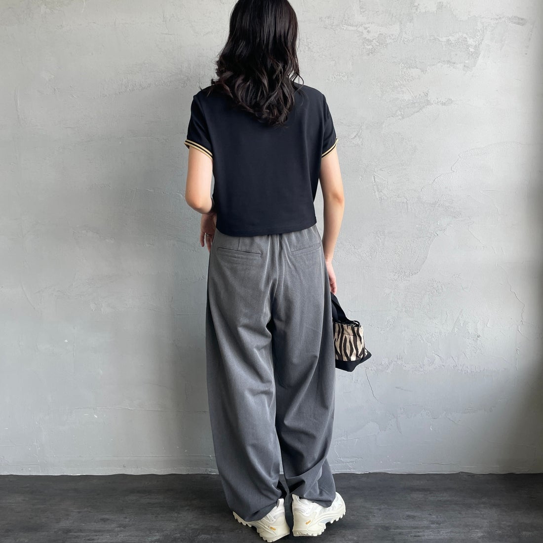 FRED PERRY [フレッドペリー] ティップドピケTシャツ [G2171] 90A BLK/CH &&モデル身長：160cm 着用サイズ：10&&