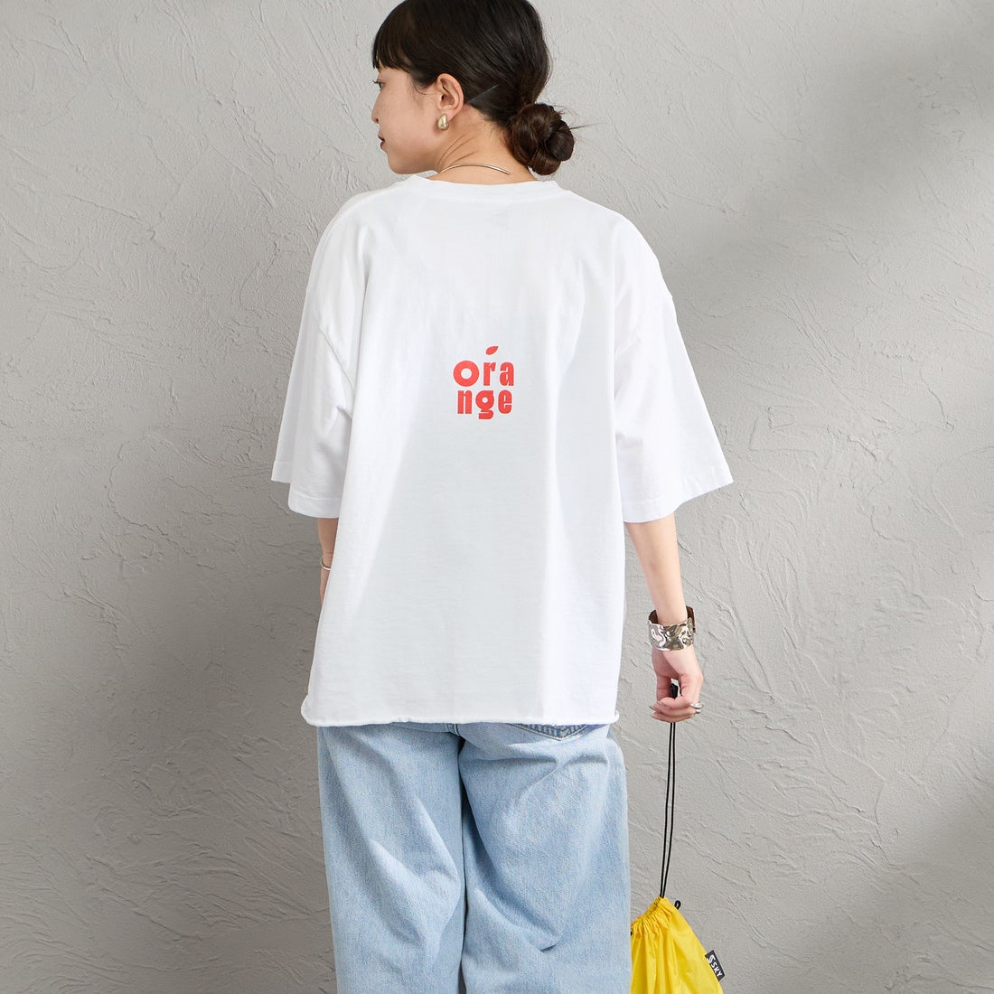 FUNG [ファング] C.ORANGE カットオフ プリントTシャツ [CORANGE] WHT/O.RED &&モデル身長：150cm 着用サイズ：M&&