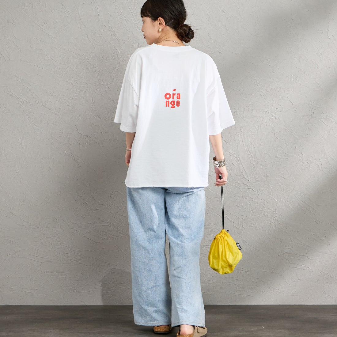 FUNG [ファング] C.ORANGE カットオフ プリントTシャツ [CORANGE] WHT/O.RED &&モデル身長：150cm 着用サイズ：M&&
