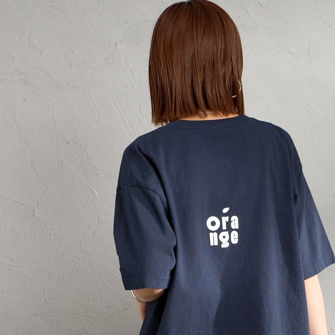 FUNG [ファング] C.ORANGE カットオフ プリントTシャツ [CORANGE] NAVY &&モデル身長：159cm 着用サイズ：M&&