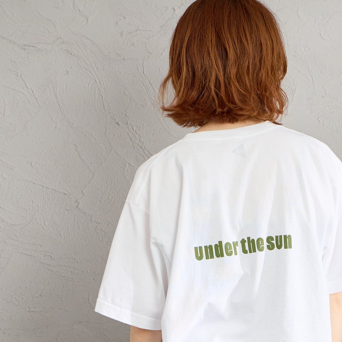 FUNG [ファング] HEALTHY カットオフ プリントTシャツ [HEALTHY] WHT/O.GRN &&モデル身長：158cm 着用サイズ：M&&
