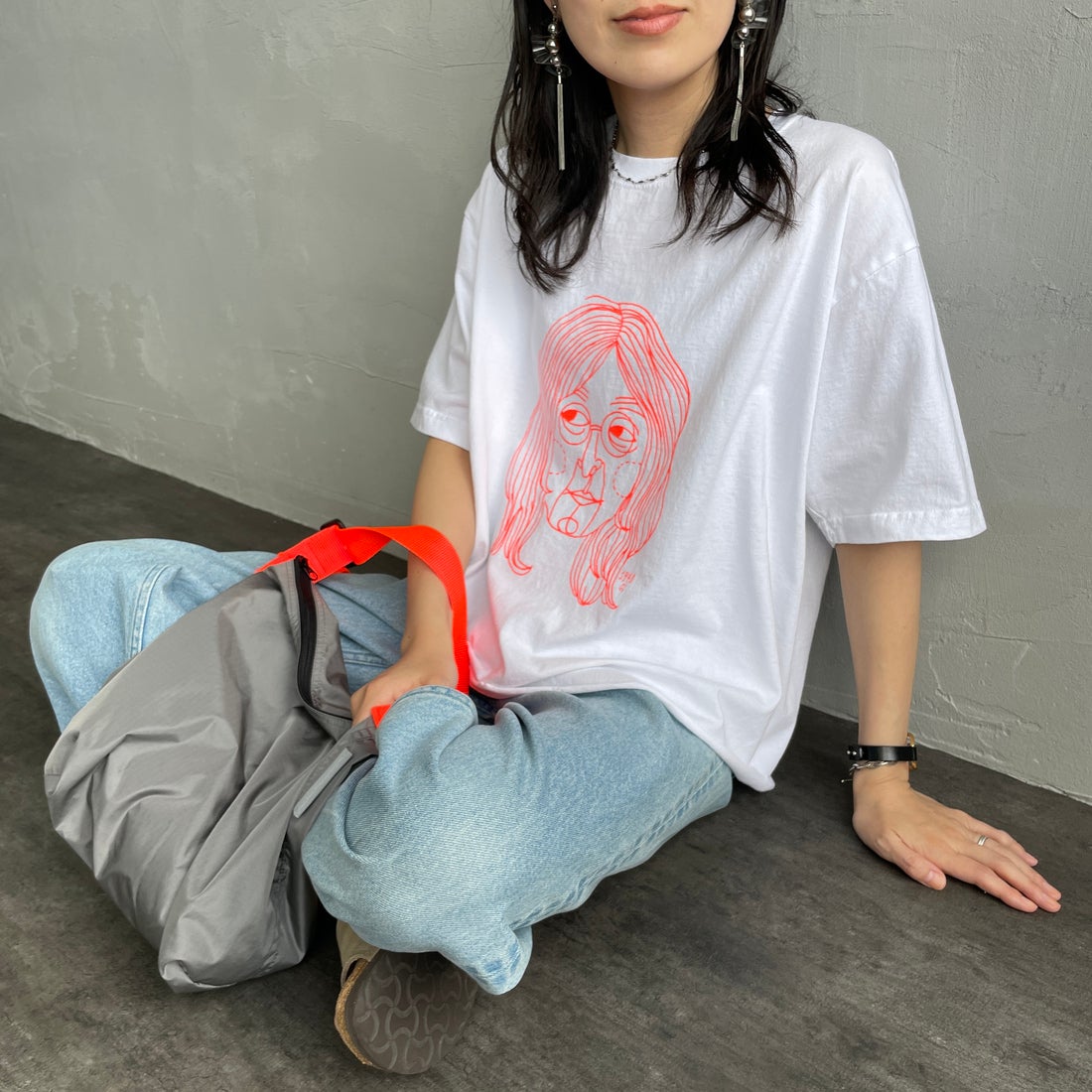 WHT/ORANGE&&モデル身長：160cm 着用サイズ：M&&