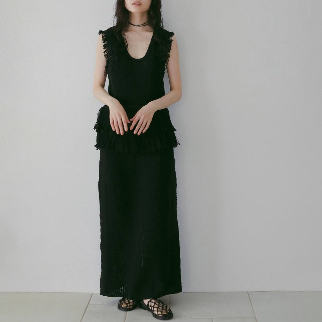 anuke [アンヌーク] フリンジ ニットタンクトップ [62610510] BLK