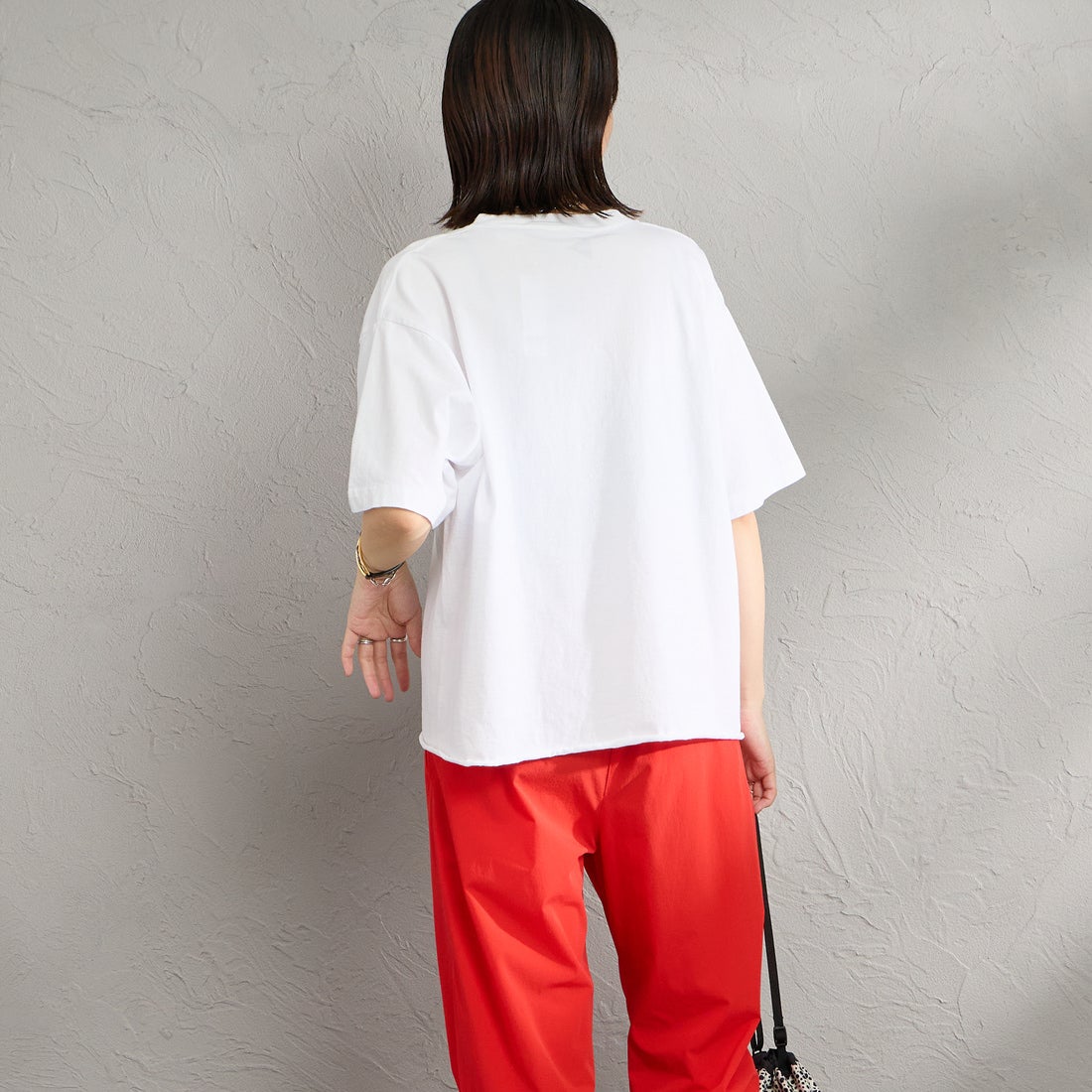 FUNG [ファング] K.C カットオフ プリントTシャツ [KC] WHT/BLACK &&モデル身長：160cm 着用サイズ：M&&