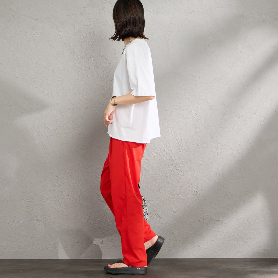 FUNG [ファング] K.C カットオフ プリントTシャツ [KC] WHT/BLACK &&モデル身長：160cm 着用サイズ：M&&