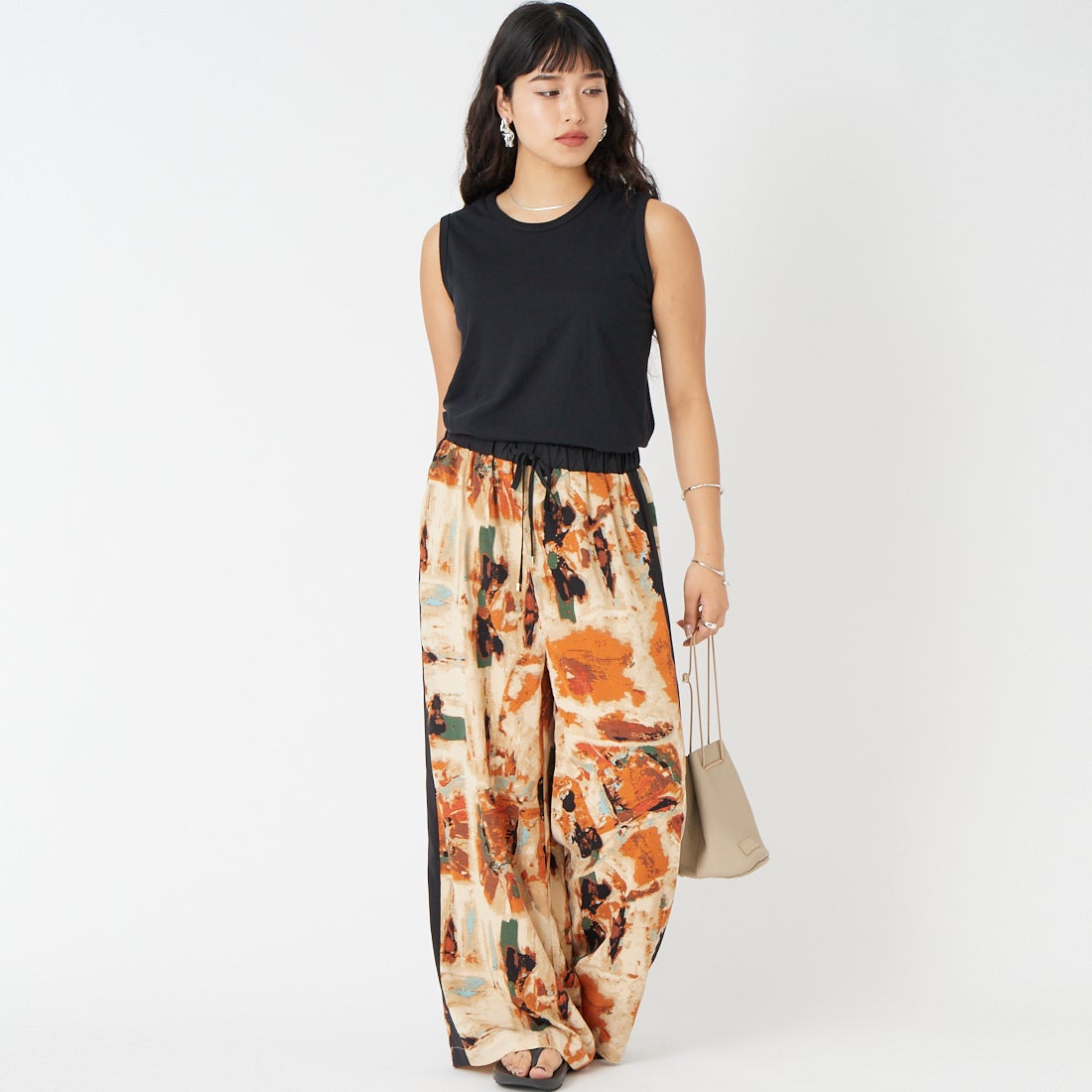 Jf Ready Made [ジェイエフレディメイド] アンシェント柄パンツ [147-19450] 35 ｵﾚﾝｼﾞ &&モデル身長：162cm 着用サイズ：F&&