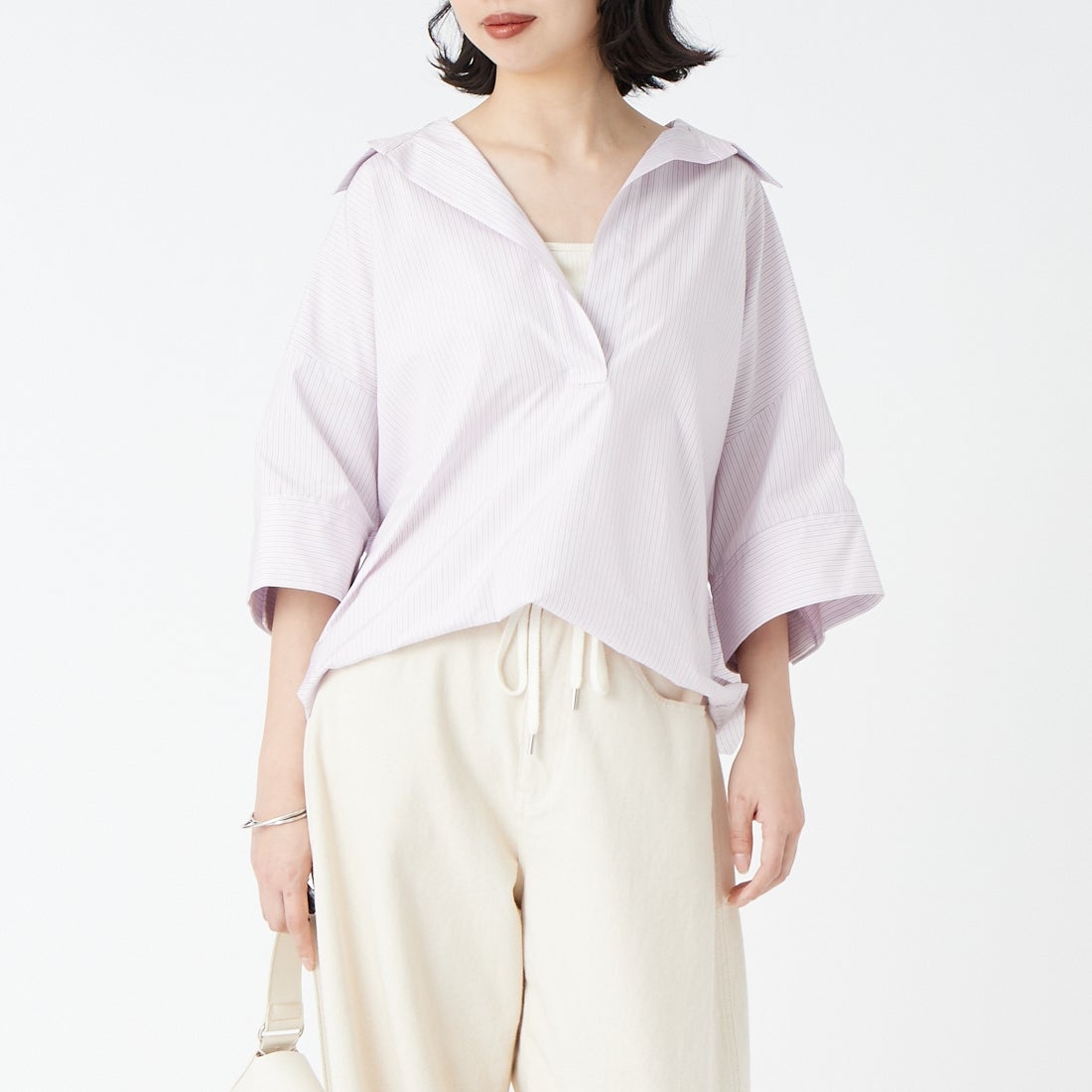 Jeans Factory Clothes [ジーンズファクトリークローズ] フォルムスキッパーシャツ [24BL-004] ﾋﾟﾝｸST &&モデル身長：162cm 着用サイズ：F&&