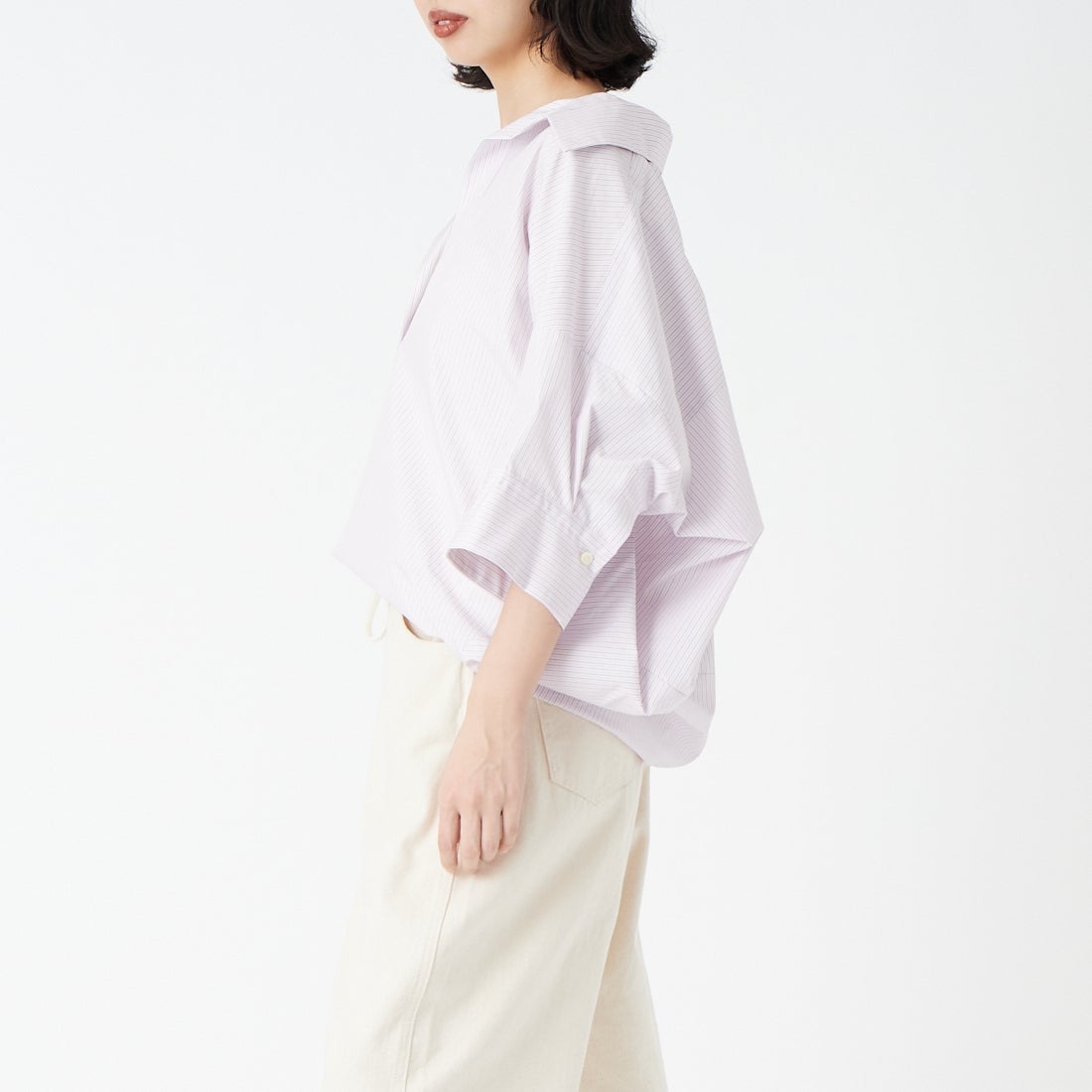 Jeans Factory Clothes [ジーンズファクトリークローズ] フォルムスキッパーシャツ [24BL-004] ﾋﾟﾝｸST &&モデル身長：162cm 着用サイズ：F&&