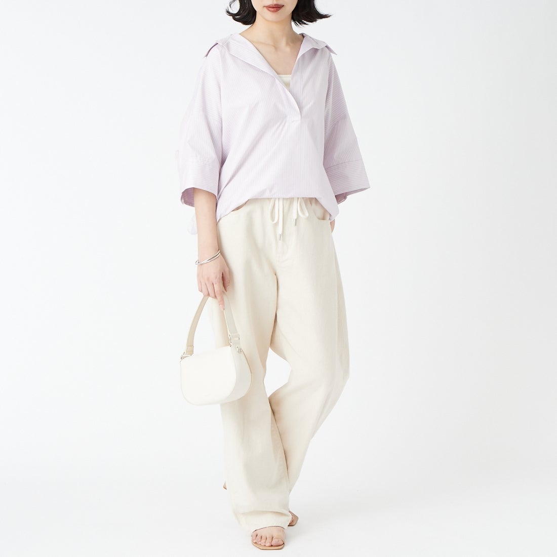 Jeans Factory Clothes [ジーンズファクトリークローズ] フォルムスキッパーシャツ [24BL-004] ﾋﾟﾝｸST &&モデル身長：162cm 着用サイズ：F&&