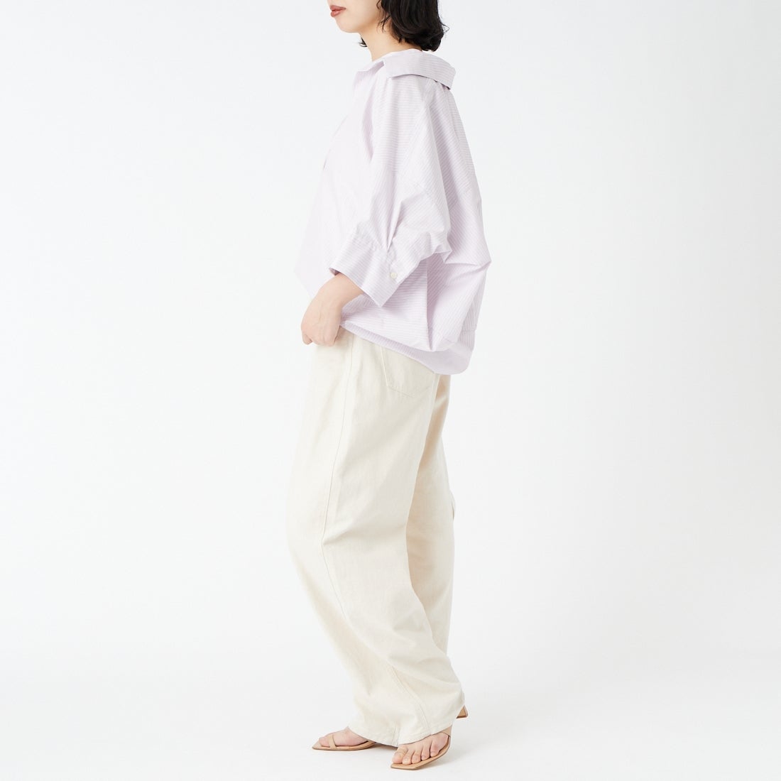 Jeans Factory Clothes [ジーンズファクトリークローズ] フォルムスキッパーシャツ [24BL-004] ﾋﾟﾝｸST &&モデル身長：162cm 着用サイズ：F&&