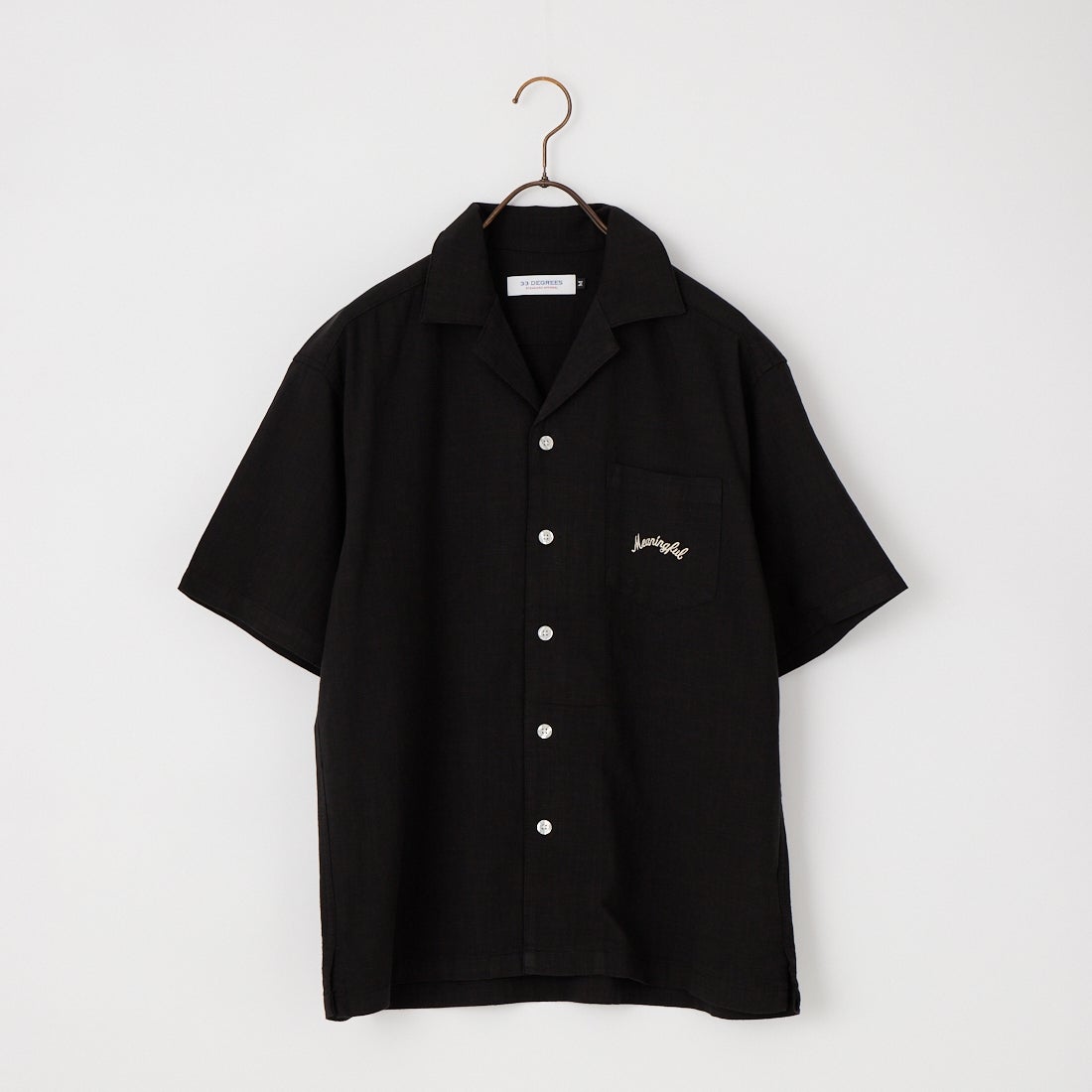 33Degrees [サーティスリーディグリーズ] 刺繍リネンラタッチ オープンカラーシャツ [TDR-262-028] 01BLK ﾄﾗ
