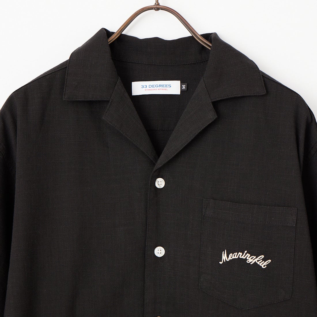 33Degrees [サーティスリーディグリーズ] 刺繍リネンラタッチ オープンカラーシャツ [TDR-262-028] 01BLK ﾄﾗ