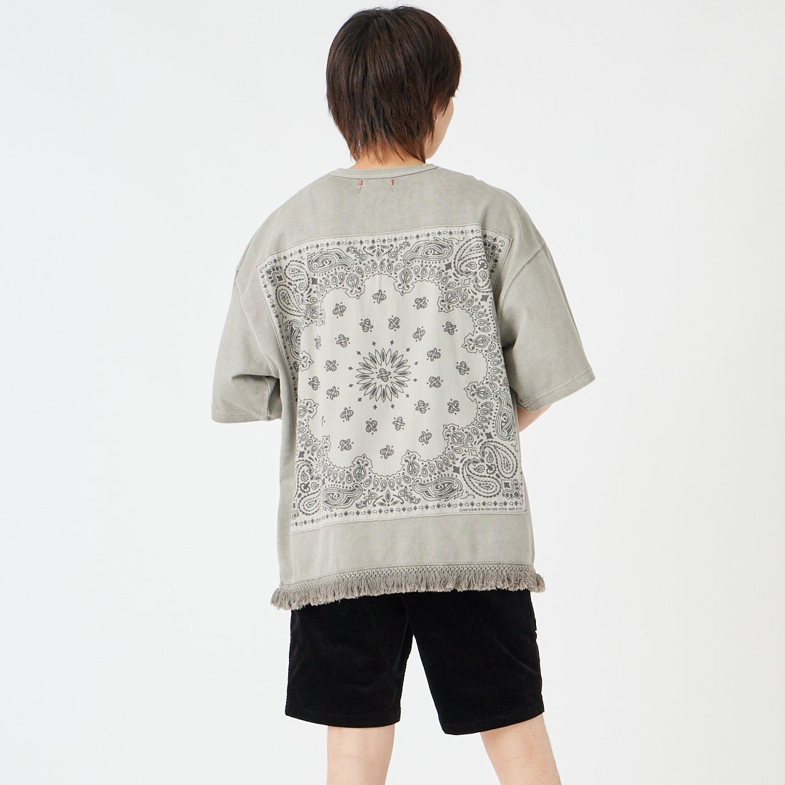 HELLO CALIF [ハローカリフ] HAV-A-HANK フリンジTシャツ [662004] GREIGE &&モデル身長：177cm 着用サイズ：L&&