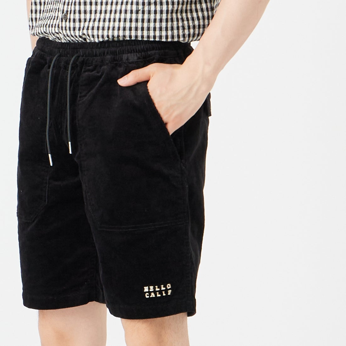 HELLO CALIF [ハローカリフ] サマーコーディロイ ショートパンツ [662330] BLACK &&モデル身長：177cm 着用サイズ：M&&