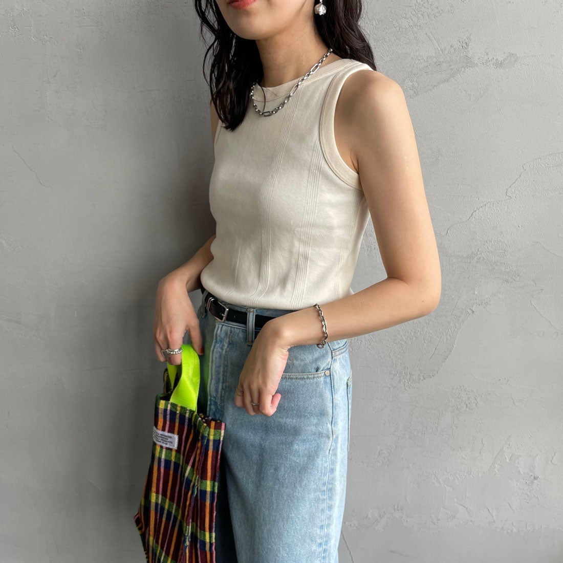 Robert P.Miller [ロバートピーミラー] 別注 配色 パネルリブ 2Pパック ノースリーブTシャツ [RM261-01IN-JF] IVORY BLK