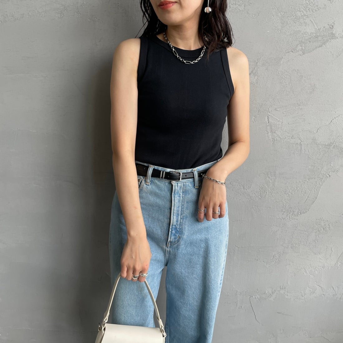 Robert P.Miller [ロバートピーミラー] 別注 配色 パネルリブ 2Pパック ノースリーブTシャツ [RM261-01IN-JF] IVORY BLK