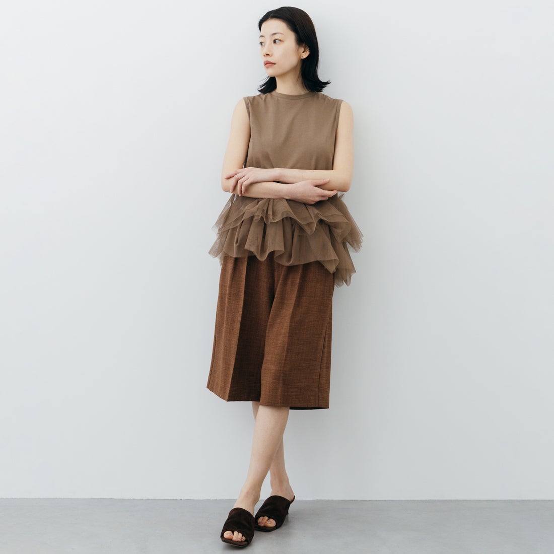 nenom [ネノム] バブルヘム チュールデザインノースリーブTシャツ [NE26612019] 28 BROWN