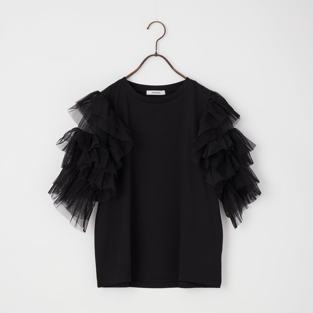nenom [ネノム] 袖チュールドッキングショートスリーブTシャツ [NE26322006] 09 BLACK