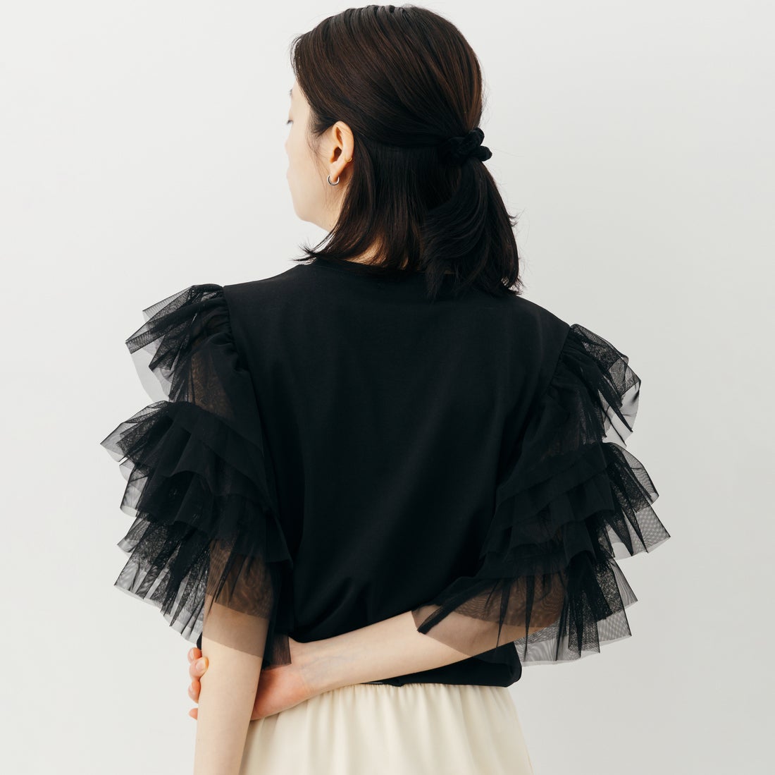 nenom [ネノム] 袖チュールドッキングショートスリーブTシャツ [NE26322006] 09 BLACK