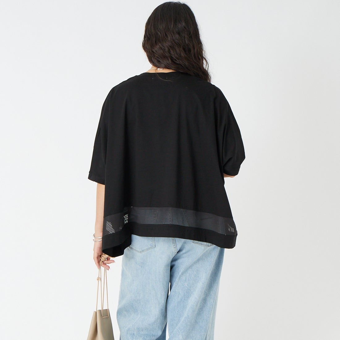 Jf Ready Made [ジェイエフレディメイド] シルケット天竺メッシュTシャツ [3212102] 801 ﾌﾞﾗｯｸ &&モデル身長：162cm 着用サイズ：F&&