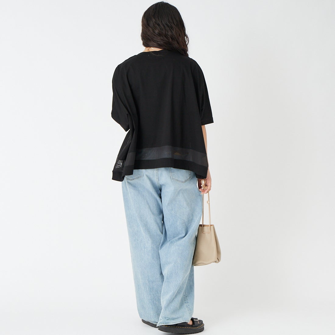 Jf Ready Made [ジェイエフレディメイド] シルケット天竺メッシュTシャツ [3212102] 801 ﾌﾞﾗｯｸ &&モデル身長：162cm 着用サイズ：F&&
