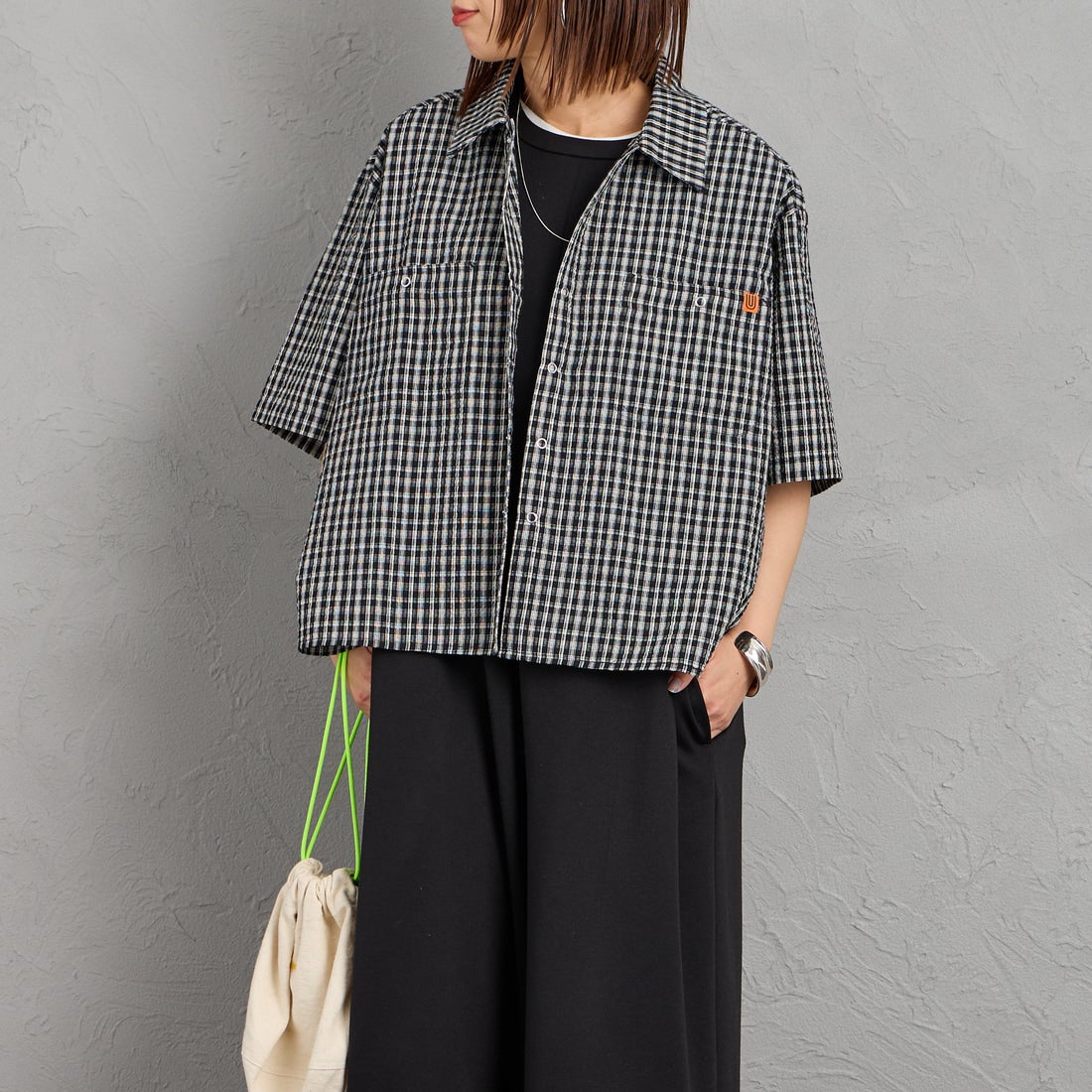 BLACK CHK&&モデル身長：159cm 着用サイズ：F&&