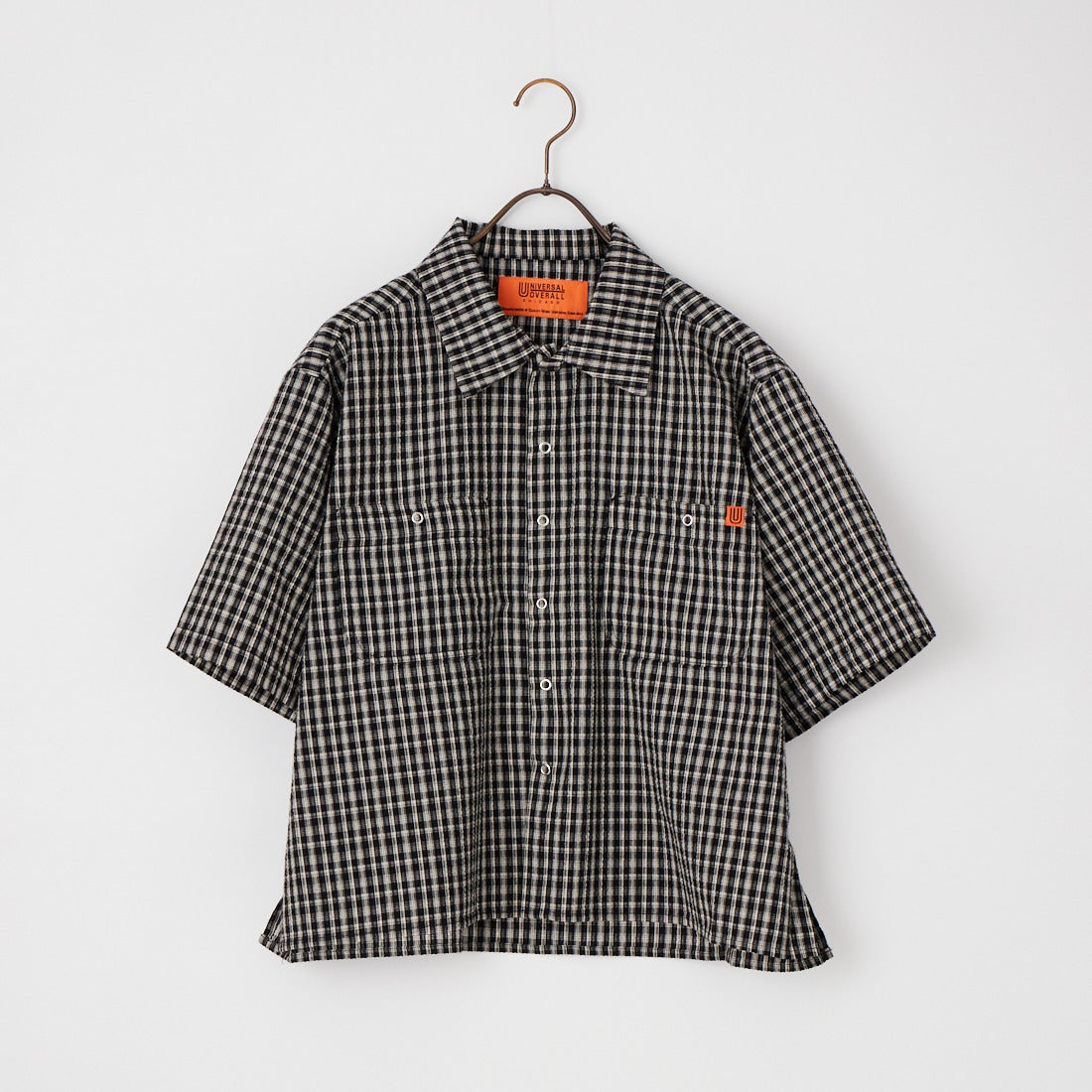 UNIVERSAL OVERALL [ユニバーサルオーバーオール] 別注 ショート丈 ビッグポケットシャツ [U2623157IN-JF] BLACK CHK