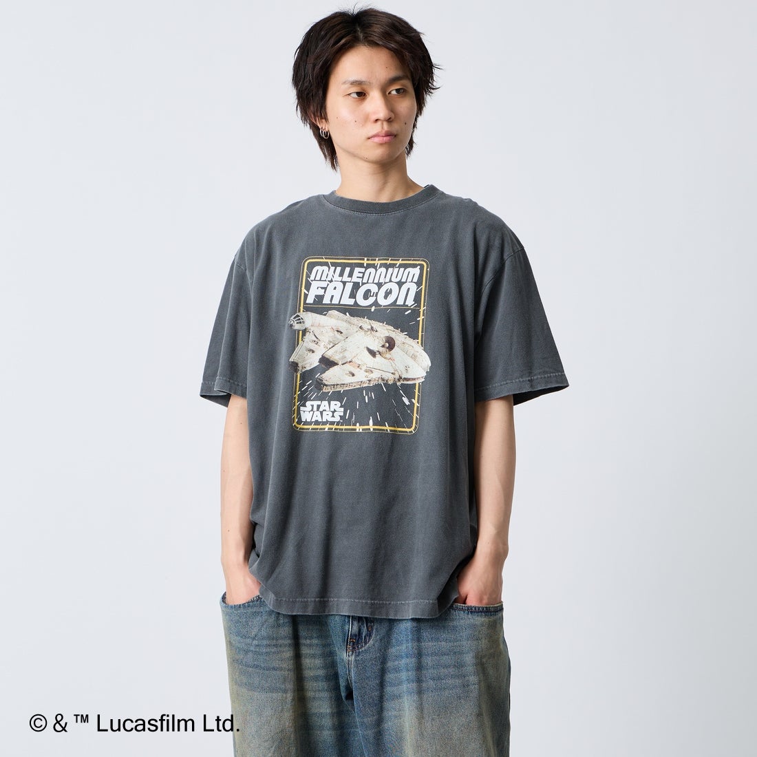 GOOD ROCK SPEED [グッドロックスピード] 別注 / STAR WARS / プリントTシャツ [INTN-075-JF] CHARCOAL &&モデル身長：177cm 着用サイズ：XL&&