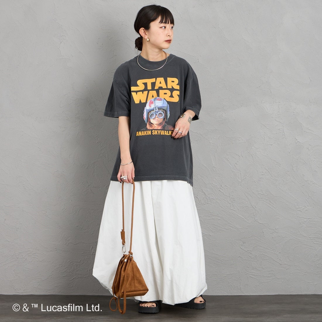 GOOD ROCK SPEED [グッドロックスピード] 別注 / STAR WARS / プリントTシャツ [INTN-072-JF] CHARCOAL &&モデル身長：150cm 着用サイズ：M&&