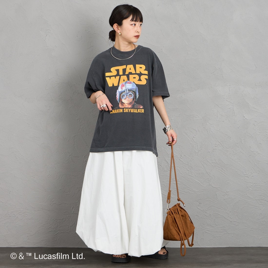 GOOD ROCK SPEED [グッドロックスピード] 別注 / STAR WARS / プリントTシャツ [INTN-072-JF] CHARCOAL &&モデル身長：150cm 着用サイズ：M&&