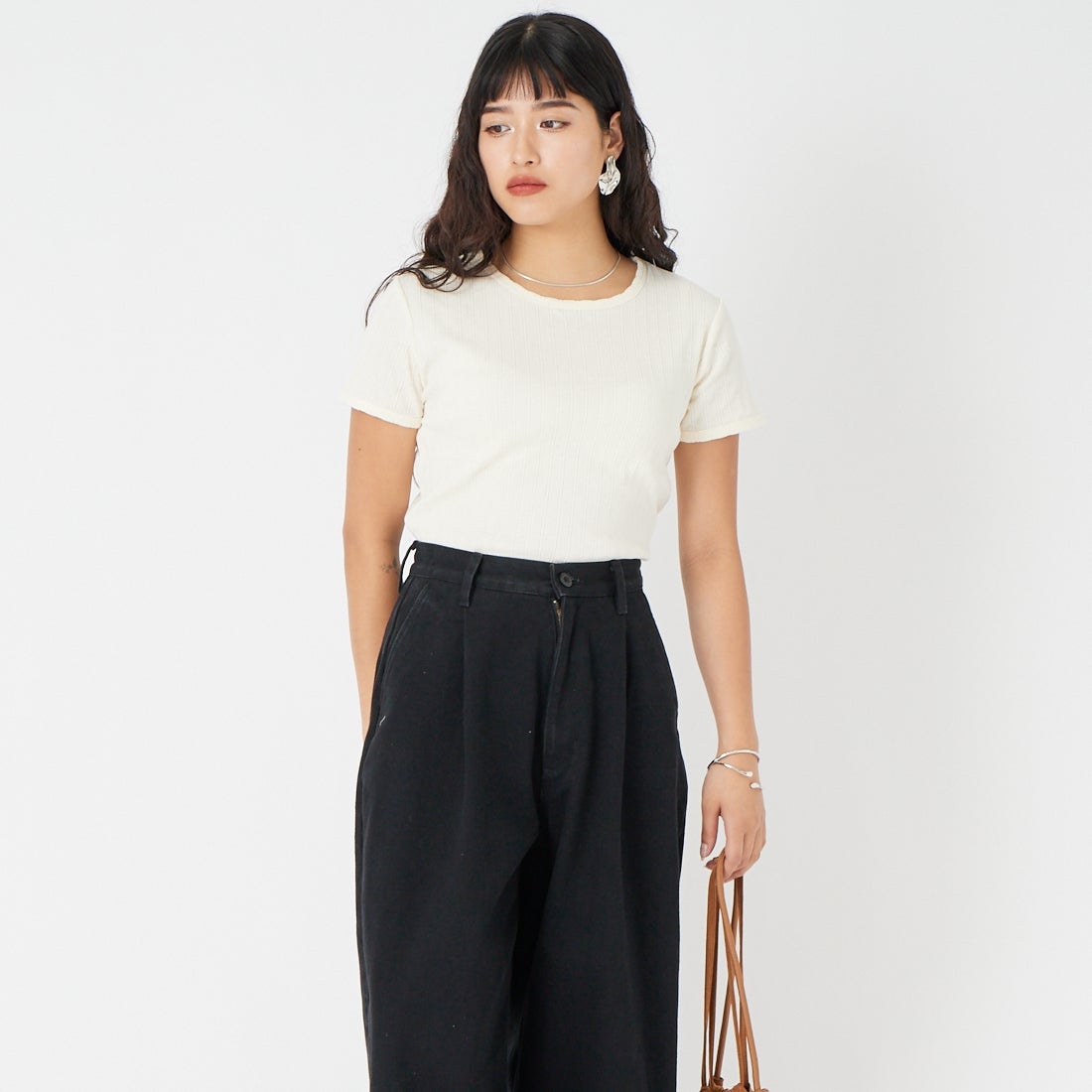 Health knit [ヘルスニット] ジャガードリブ ボディスーツ [HR26S-L308] 61 IVORY &&モデル身長：162cm 着用サイズ：F&&