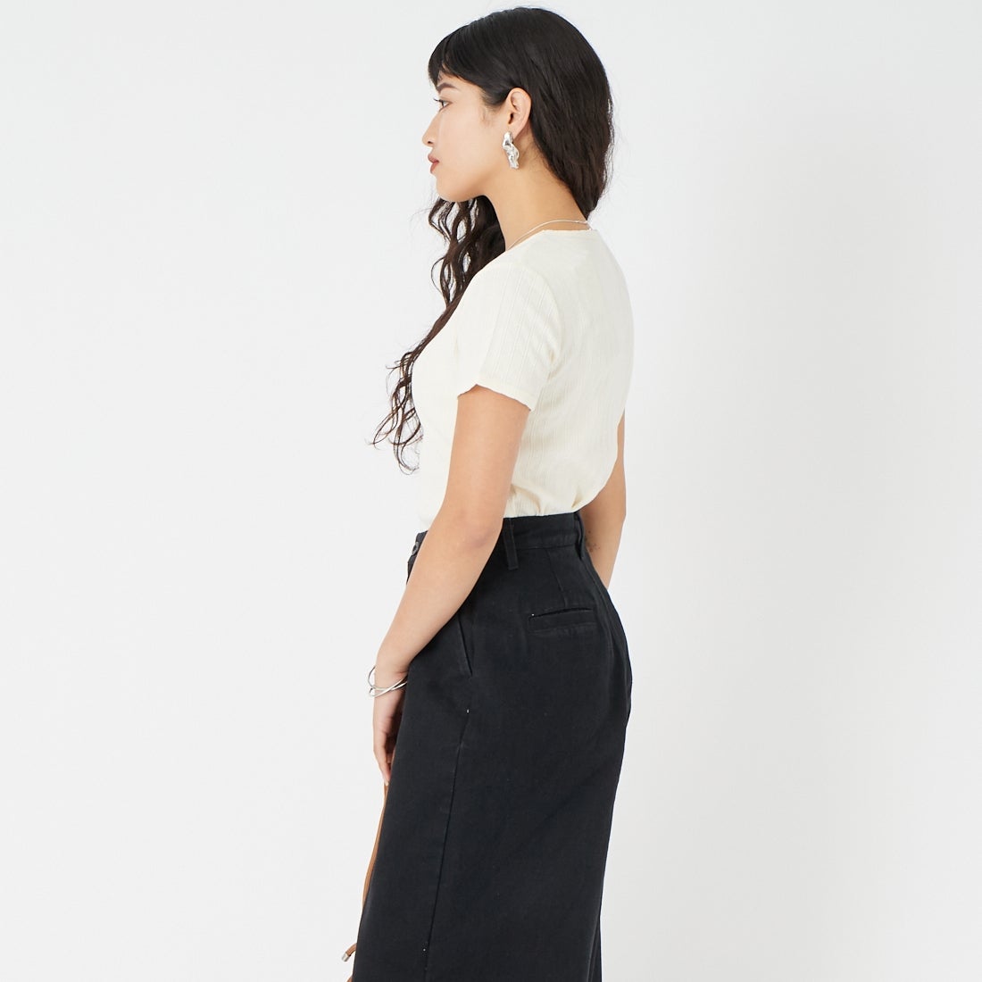 Health knit [ヘルスニット] ジャガードリブ ボディスーツ [HR26S-L308] 61 IVORY &&モデル身長：162cm 着用サイズ：F&&