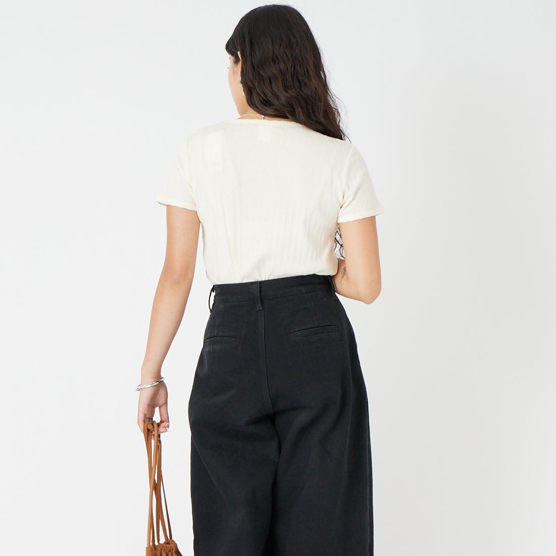 Health knit [ヘルスニット] ジャガードリブ ボディスーツ [HR26S-L308] 61 IVORY &&モデル身長：162cm 着用サイズ：F&&