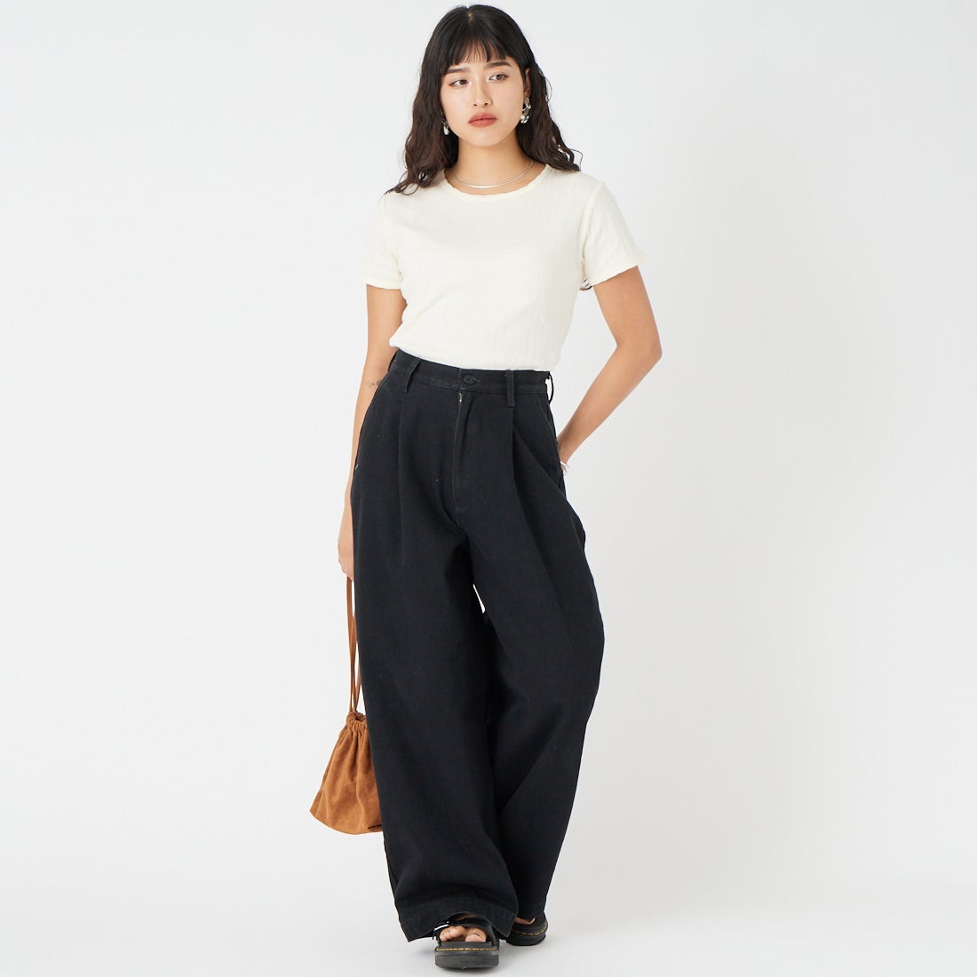 Health knit [ヘルスニット] ジャガードリブ ボディスーツ [HR26S-L308] 61 IVORY &&モデル身長：162cm 着用サイズ：F&&