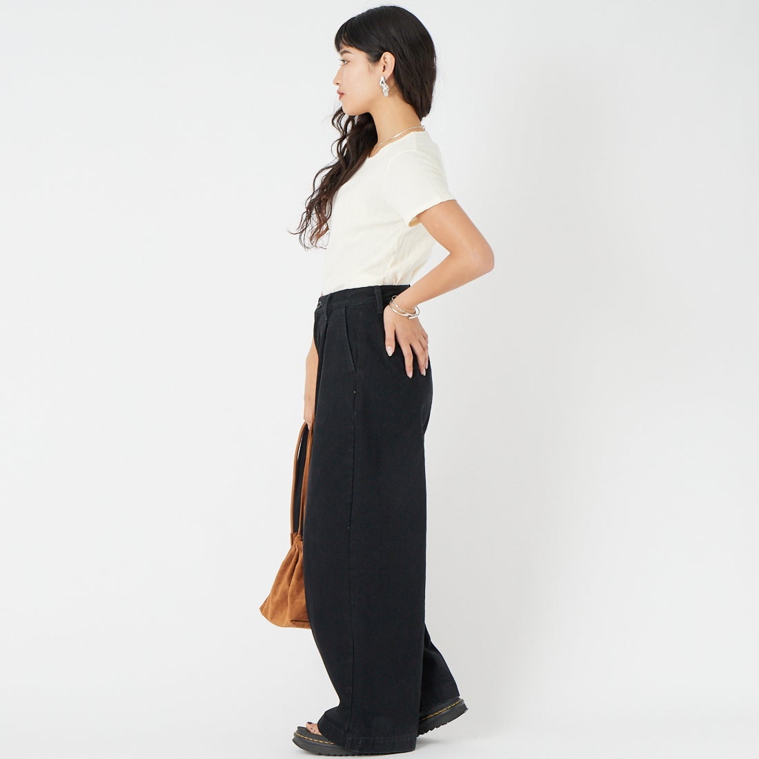 Health knit [ヘルスニット] ジャガードリブ ボディスーツ [HR26S-L308] 61 IVORY &&モデル身長：162cm 着用サイズ：F&&