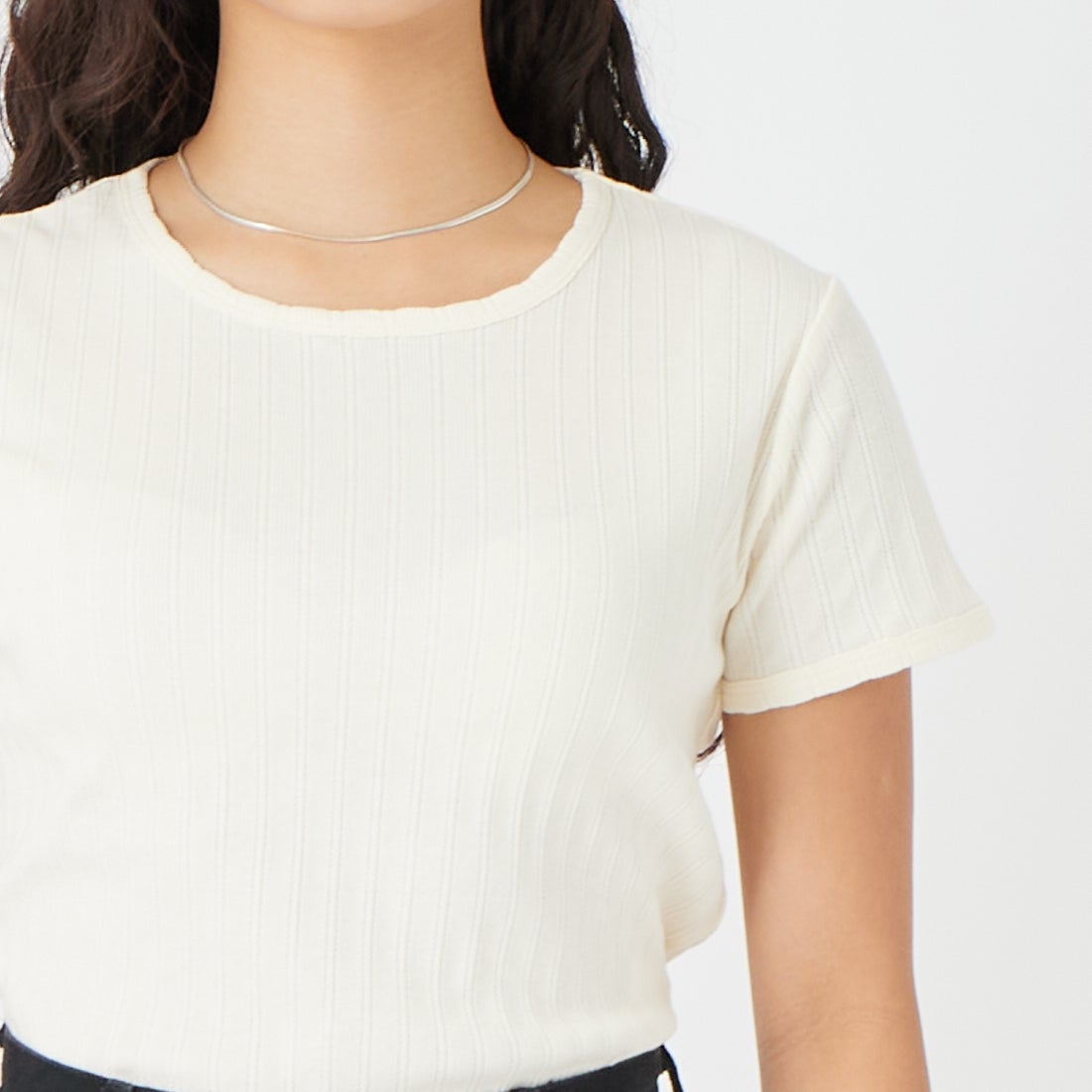 Health knit [Health knit [ヘルスニット] ジャガードリブ ボディスーツ [HR26S-L308] 61 IVORY &&モデル身長：162cm 着用サイズ：F&&ヘルスニット] ジャガードリブ ボディスーツ [HR26S-L308]