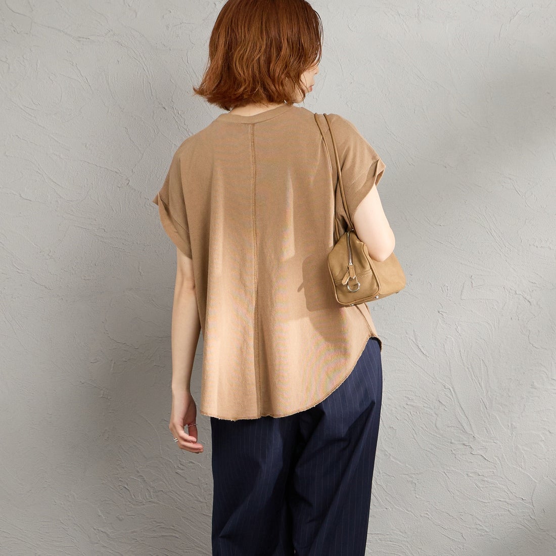 STAR&STRIPE [スターアンドストライプ] 別注 カットオフ ラウンドヘム ロールアップTシャツ [SSMD-213-JF] COCA MOCHA &&モデル身長：158cm 着用サイズ：F&&