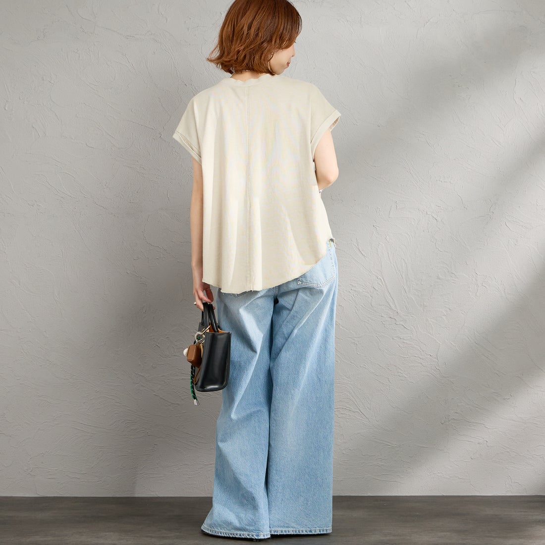 STAR&STRIPE [スターアンドストライプ] 別注 カットオフ ラウンドヘム ロールアップTシャツ [SSMD-213-JF] HARBOR MIS &&モデル身長：158cm 着用サイズ：F&&