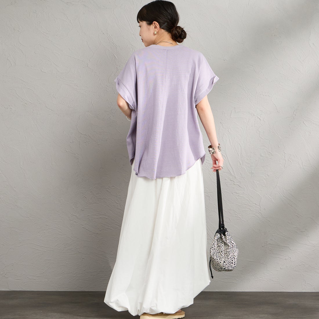 STAR&STRIPE [スターアンドストライプ] 別注 カットオフ ラウンドヘム ロールアップTシャツ [SSMD-213-JF] LAVENDER &&モデル身長：150cm 着用サイズ：F&&