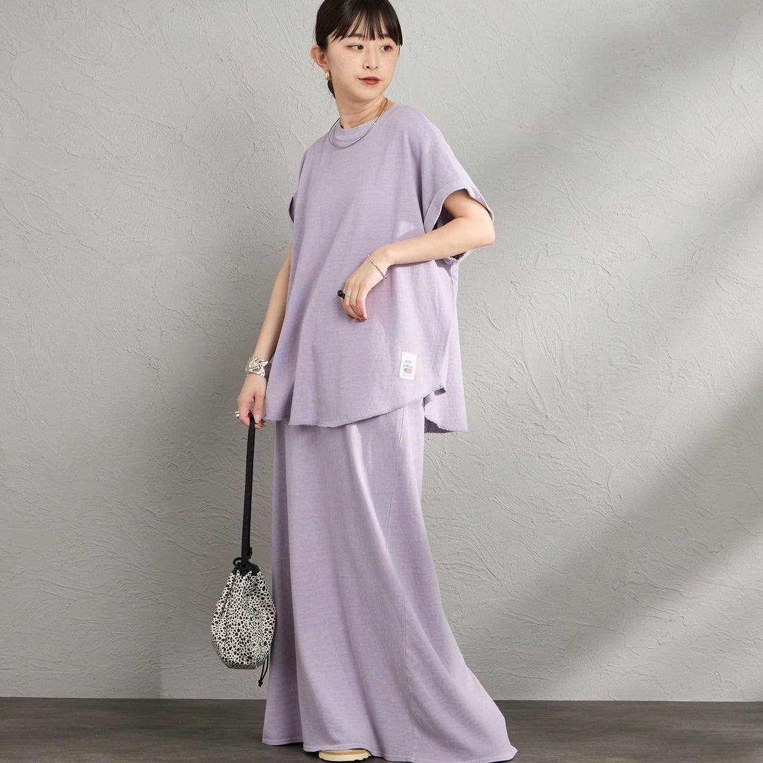 STAR&STRIPE [スターアンドストライプ] 別注 カットオフ ラウンドヘム ロールアップTシャツ [SSMD-213-JF] LAVENDER &&モデル身長：150cm 着用サイズ：F&&