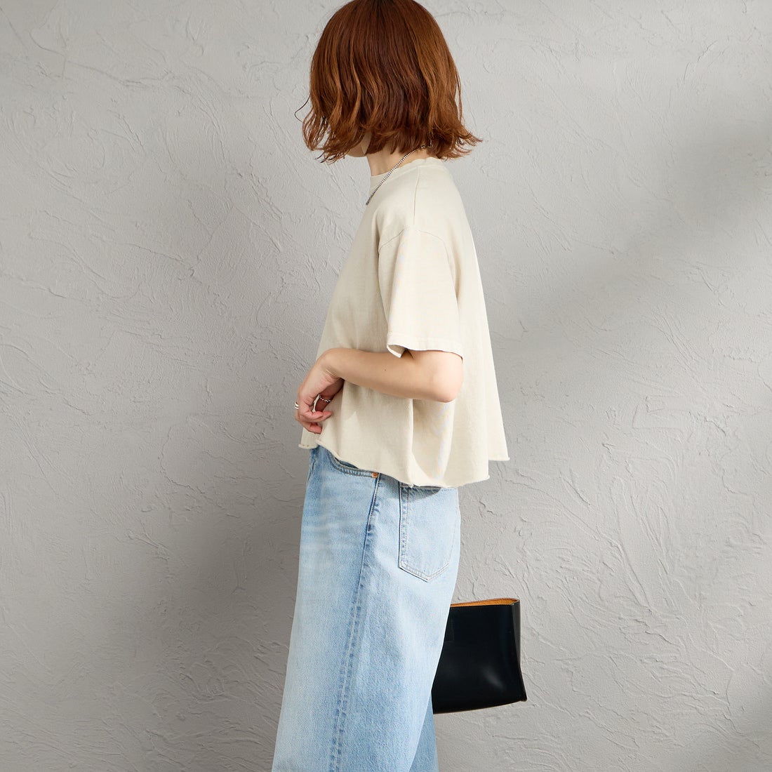 STAR&STRIPE [スターアンドストライプ] 別注 カットオフ ショート丈ワイドシルエットTシャツ [SSMD-095-JF] HARBOR MIS &&モデル身長：158cm 着用サイズ：F&&