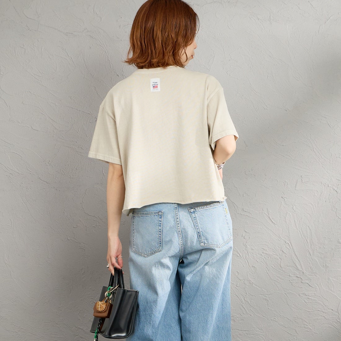 STAR&STRIPE [スターアンドストライプ] 別注 カットオフ ショート丈ワイドシルエットTシャツ [SSMD-095-JF] HARBOR MIS &&モデル身長：158cm 着用サイズ：F&&