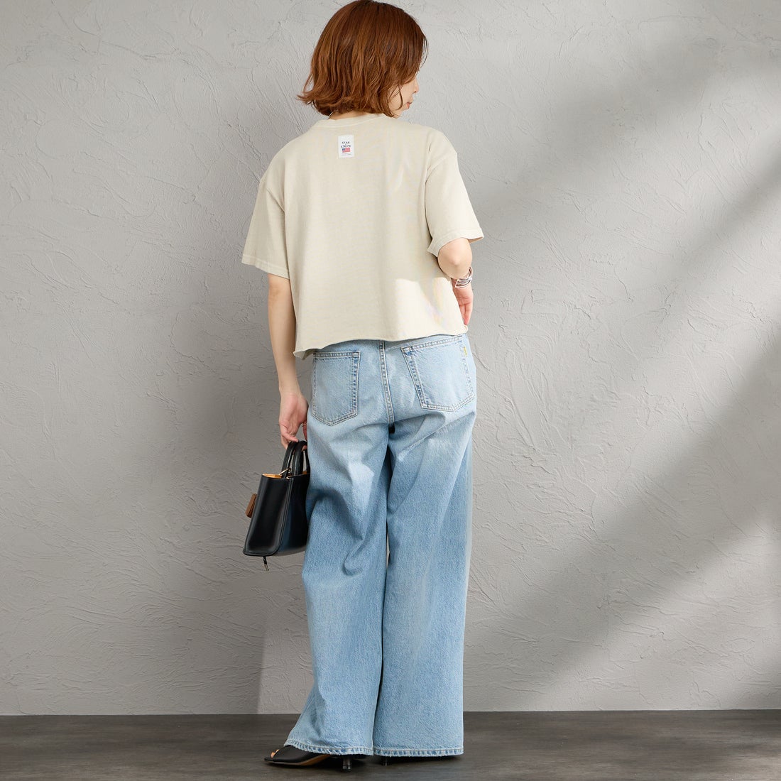 STAR&STRIPE [スターアンドストライプ] 別注 カットオフ ショート丈ワイドシルエットTシャツ [SSMD-095-JF] HARBOR MIS &&モデル身長：158cm 着用サイズ：F&&