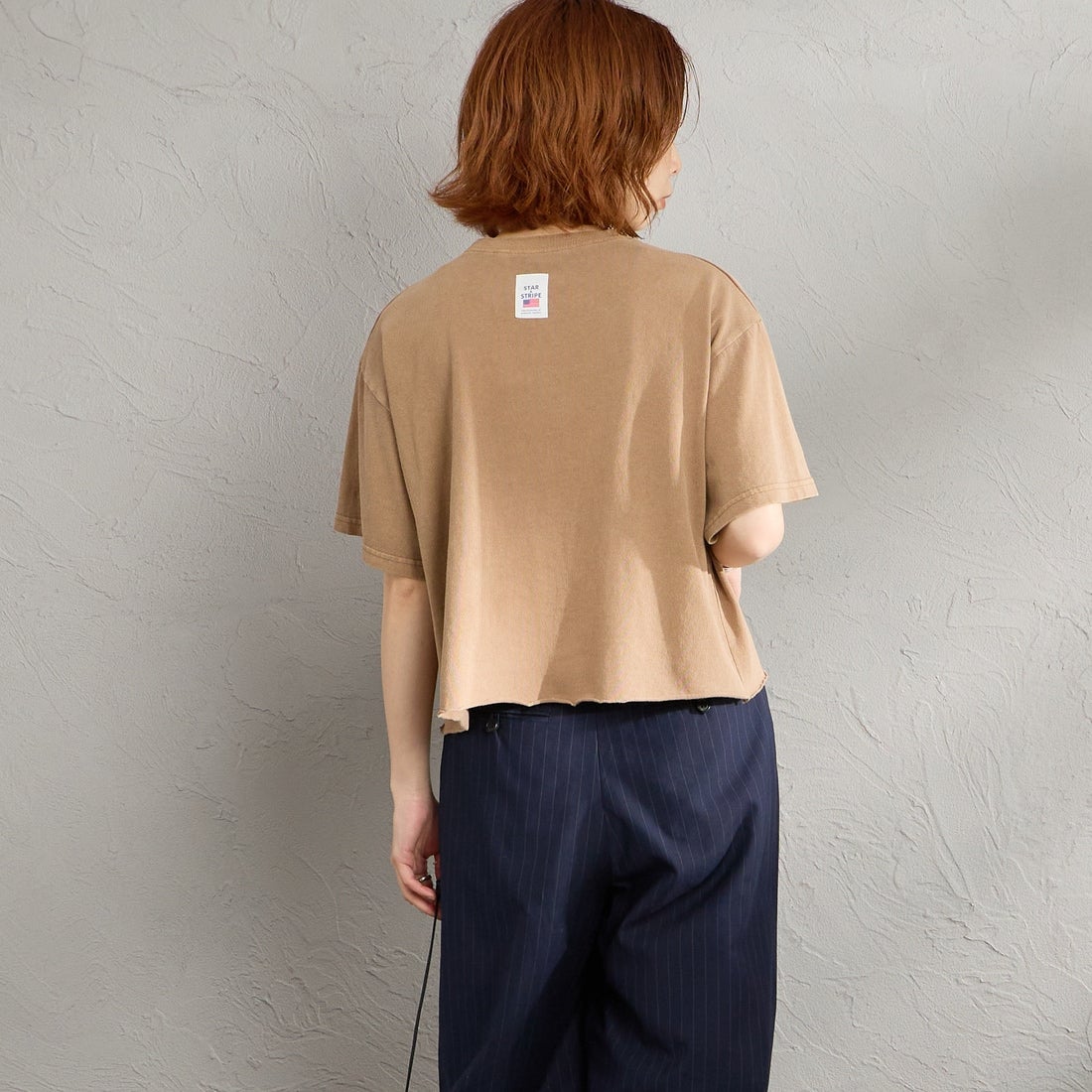STAR&STRIPE [スターアンドストライプ] 別注 カットオフ ショート丈ワイドシルエットTシャツ [SSMD-095-JF] COCA MOCHA &&モデル身長：158cm 着用サイズ：F&&