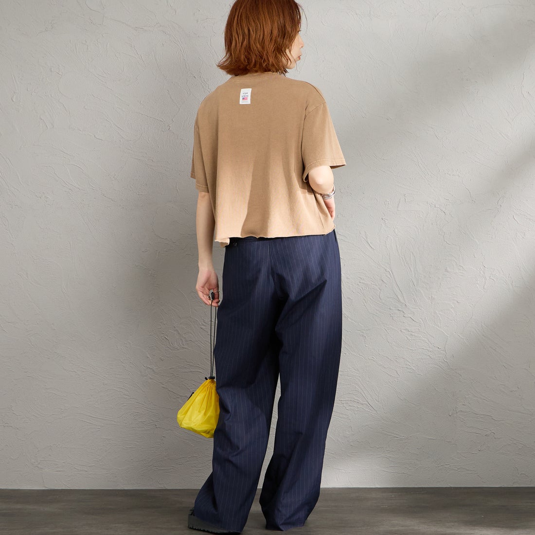 STAR&STRIPE [スターアンドストライプ] 別注 カットオフ ショート丈ワイドシルエットTシャツ [SSMD-095-JF] COCA MOCHA &&モデル身長：158cm 着用サイズ：F&&