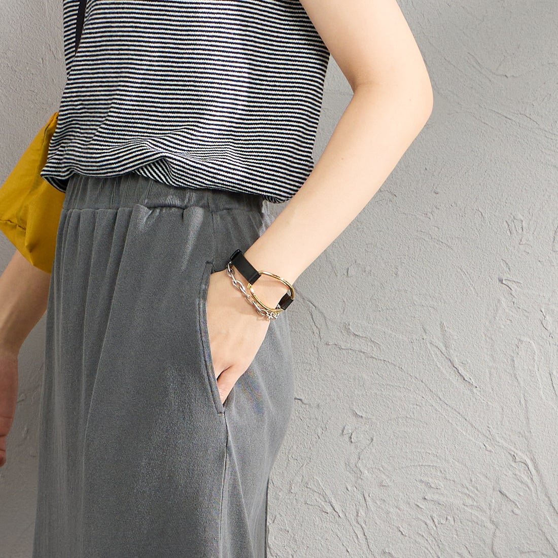 STAR&STRIPE [スターアンドストライプ] 別注 カットオフ マキシ丈フレアスカート [SSMD-197-JF] ANTHRACITE &&モデル身長：160cm 着用サイズ：F&&